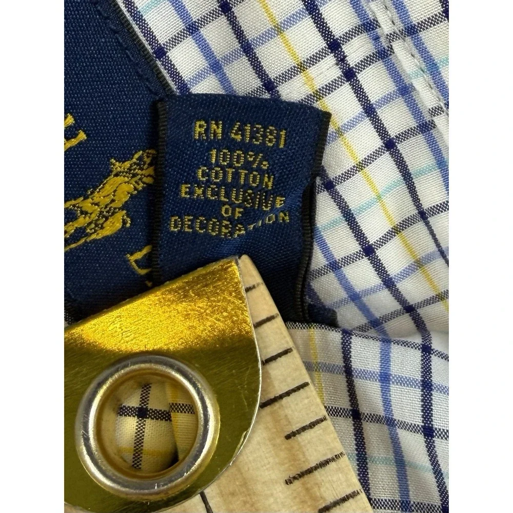 Polo Ralph Lauren Shirt Men 17 34/35 Yarmouth Classic Fit Blue Yellow Mini Check